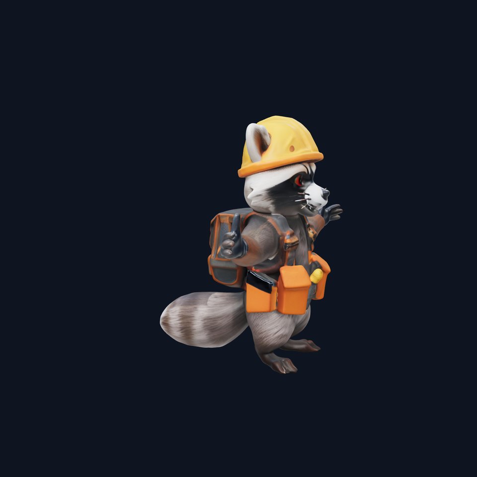Rigged and Animated Raccoon Construction Worker D Character Model